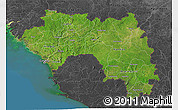 Satellite 3D Map of Guinea, darken, desaturated, land only