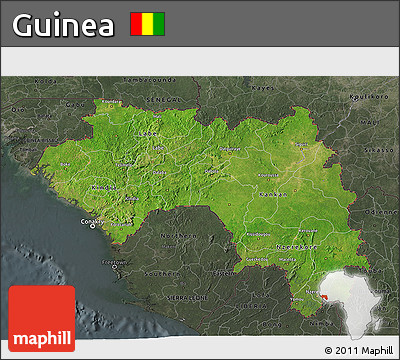 Satellite 3D Map of Guinea, darken, semi-desaturated