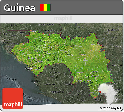 Satellite 3D Map of Guinea, darken, semi-desaturated