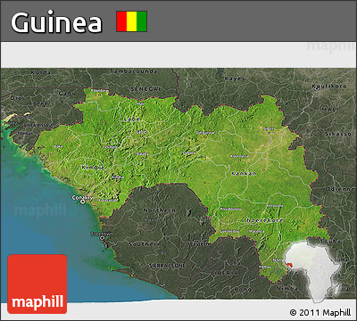 Satellite 3D Map of Guinea, darken, semi-desaturated, land only