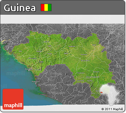 Satellite 3D Map of Guinea, desaturated, land only