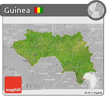 Satellite 3D Map of Guinea, lighten, desaturated