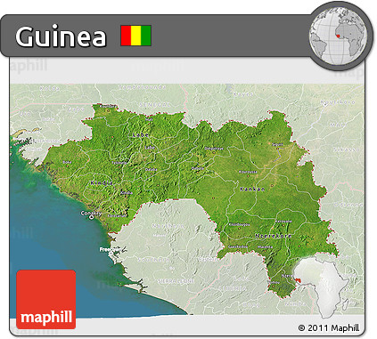 Satellite 3D Map of Guinea, lighten, land only