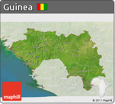 Satellite 3D Map of Guinea, lighten, land only