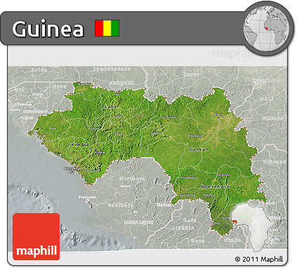 Satellite 3D Map of Guinea, lighten, semi-desaturated