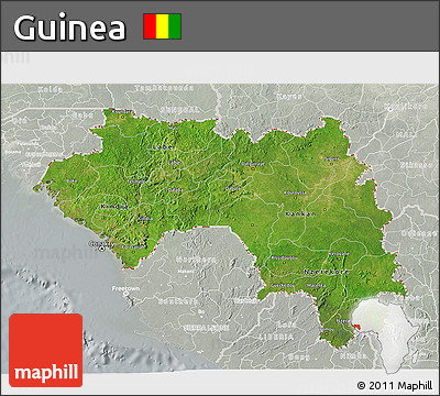 Satellite 3D Map of Guinea, lighten, semi-desaturated
