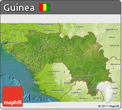 Satellite 3D Map of Guinea, physical outside, satellite sea