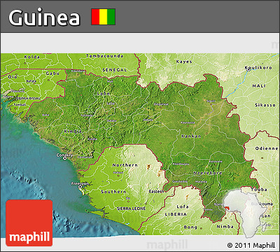 Satellite 3D Map of Guinea, physical outside, satellite sea