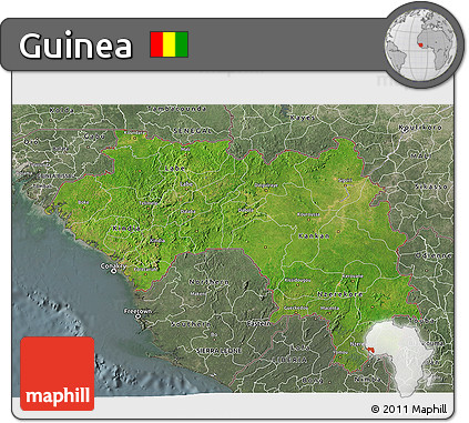 Satellite 3D Map of Guinea, semi-desaturated