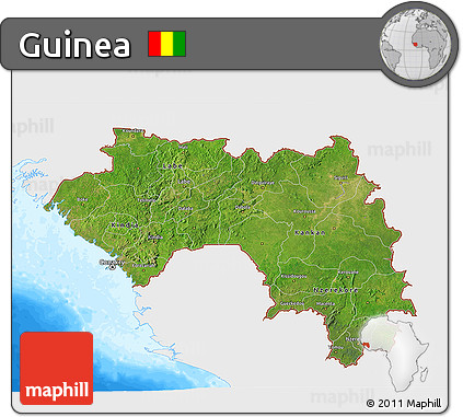 Satellite 3D Map of Guinea, single color outside, bathymetry sea