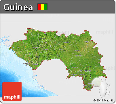 Satellite 3D Map of Guinea, single color outside, bathymetry sea