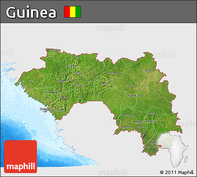 Satellite 3D Map of Guinea, single color outside, bathymetry sea