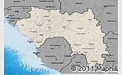 Shaded Relief 3D Map of Guinea, darken, desaturated, land only