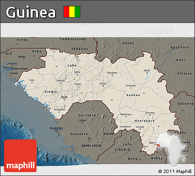 Shaded Relief 3D Map of Guinea, darken