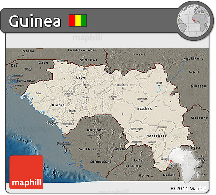Shaded Relief 3D Map of Guinea, darken