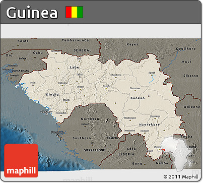 Shaded Relief 3D Map of Guinea, darken