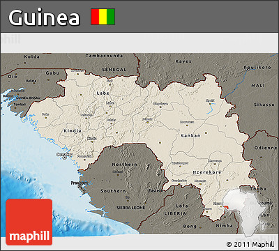 Shaded Relief 3D Map of Guinea, darken, land only