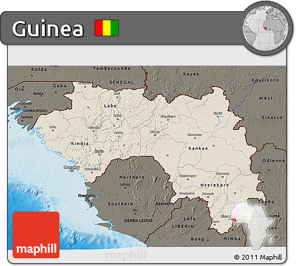 Shaded Relief 3D Map of Guinea, darken, land only