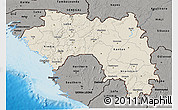 Shaded Relief 3D Map of Guinea, darken, semi-desaturated, land only