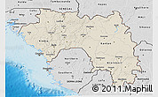 Shaded Relief 3D Map of Guinea, desaturated, land only
