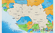 Shaded Relief 3D Map of Guinea, political outside, shaded relief sea