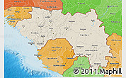 Shaded Relief 3D Map of Guinea, political shades outside, shaded relief sea