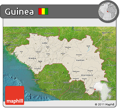 Shaded Relief 3D Map of Guinea, satellite outside