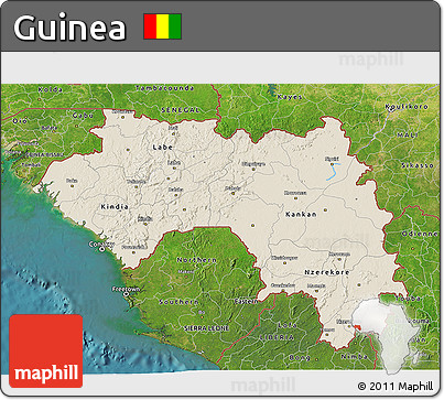 Shaded Relief 3D Map of Guinea, satellite outside
