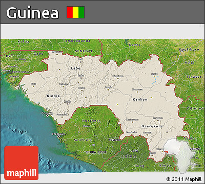 Shaded Relief 3D Map of Guinea, satellite outside