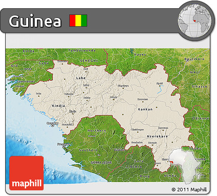 Shaded Relief 3D Map of Guinea, satellite outside, shaded relief sea
