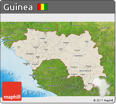 Shaded Relief 3D Map of Guinea, satellite outside, shaded relief sea