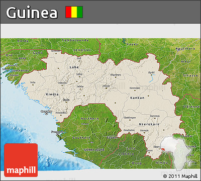 Shaded Relief 3D Map of Guinea, satellite outside, shaded relief sea