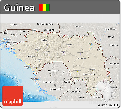 Shaded Relief 3D Map of Guinea, semi-desaturated, land only