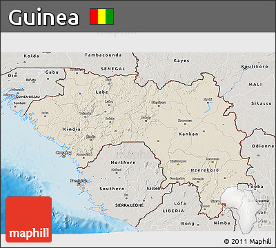 Shaded Relief 3D Map of Guinea, semi-desaturated, land only