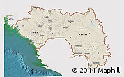 Shaded Relief 3D Map of Guinea, single color outside, satellite sea