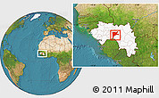 Satellite Location Map of Dabola, highlighted country
