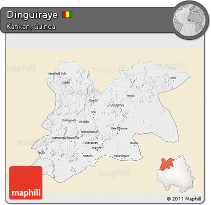 Classic Style 3D Map of Dinguiraye, single color outside