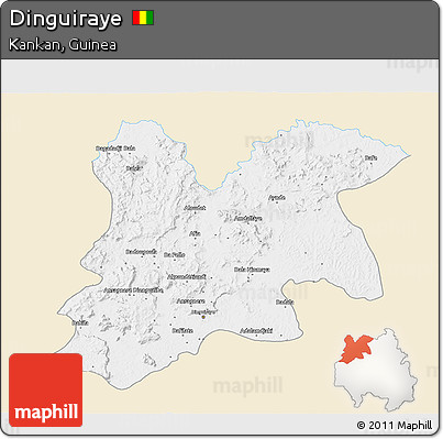 Classic Style 3D Map of Dinguiraye, single color outside