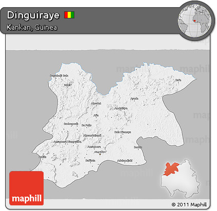 Gray 3D Map of Dinguiraye, single color outside