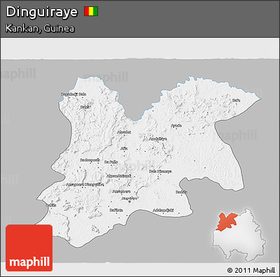 Gray 3D Map of Dinguiraye, single color outside