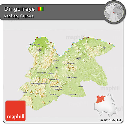 Physical 3D Map of Dinguiraye, cropped outside