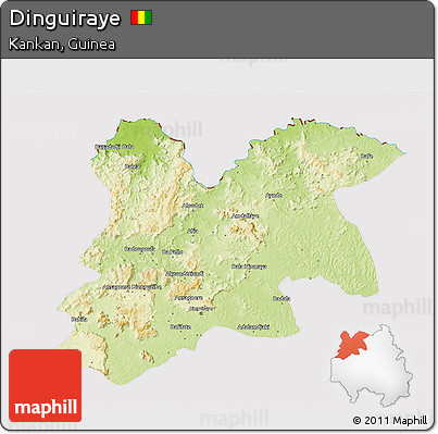 Physical 3D Map of Dinguiraye, cropped outside