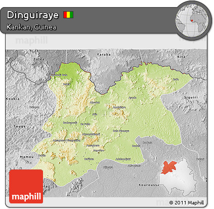 Physical 3D Map of Dinguiraye, desaturated