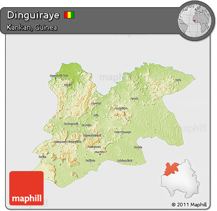 Physical 3D Map of Dinguiraye, single color outside
