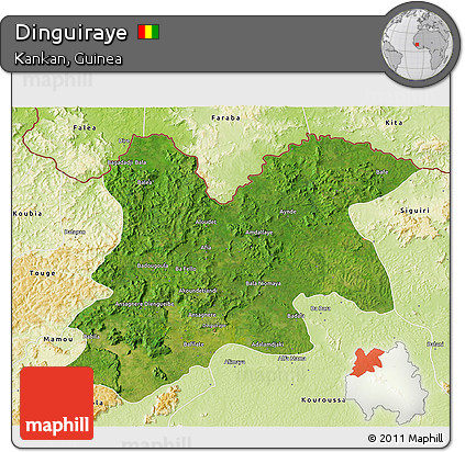 Satellite 3D Map of Dinguiraye, physical outside