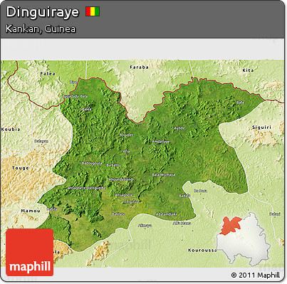 Satellite 3D Map of Dinguiraye, physical outside