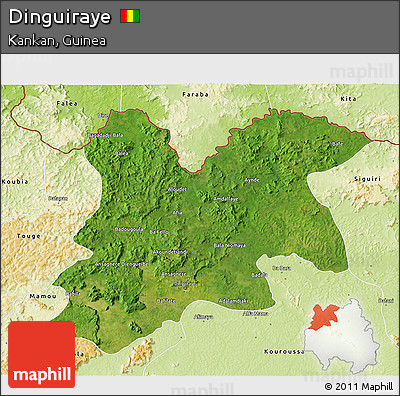 Satellite 3D Map of Dinguiraye, physical outside