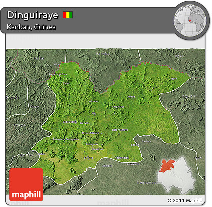 Satellite 3D Map of Dinguiraye, semi-desaturated