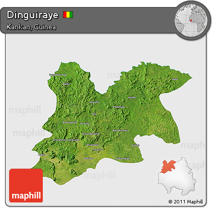 Satellite 3D Map of Dinguiraye, single color outside