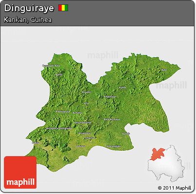 Satellite 3D Map of Dinguiraye, single color outside